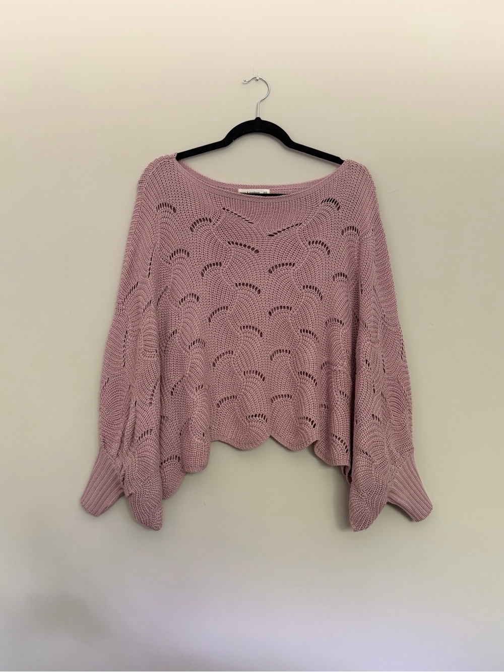 Anthropologie Moon & Madison Pink Open Cable Knit Crop Poncho Sweater - XS